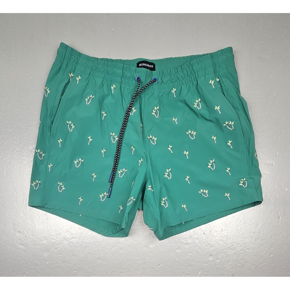 Bonobos Shorts Mens Large. Green Palm Tree Print Pull On Shorts Casual Vacation